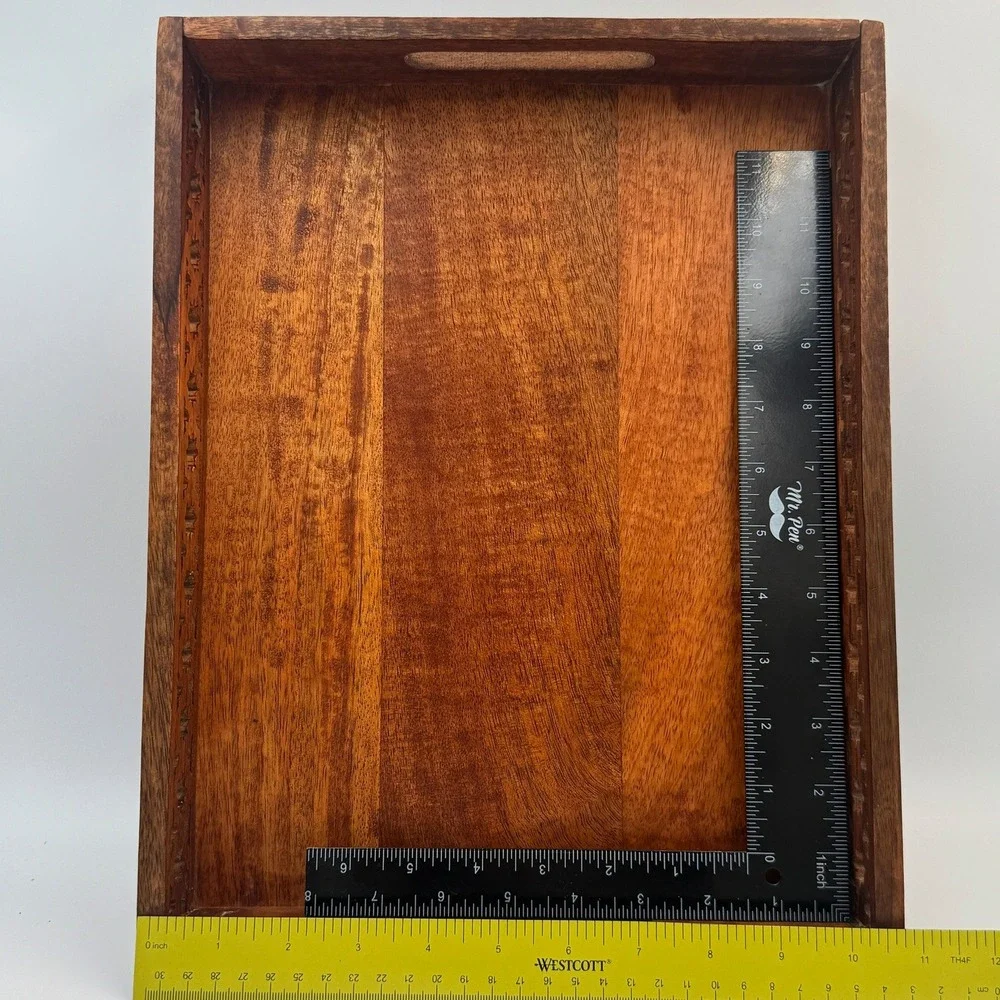 Handcrafted‎ Wood Serving Tray with Star Cutouts and Handles Brown Rectangular